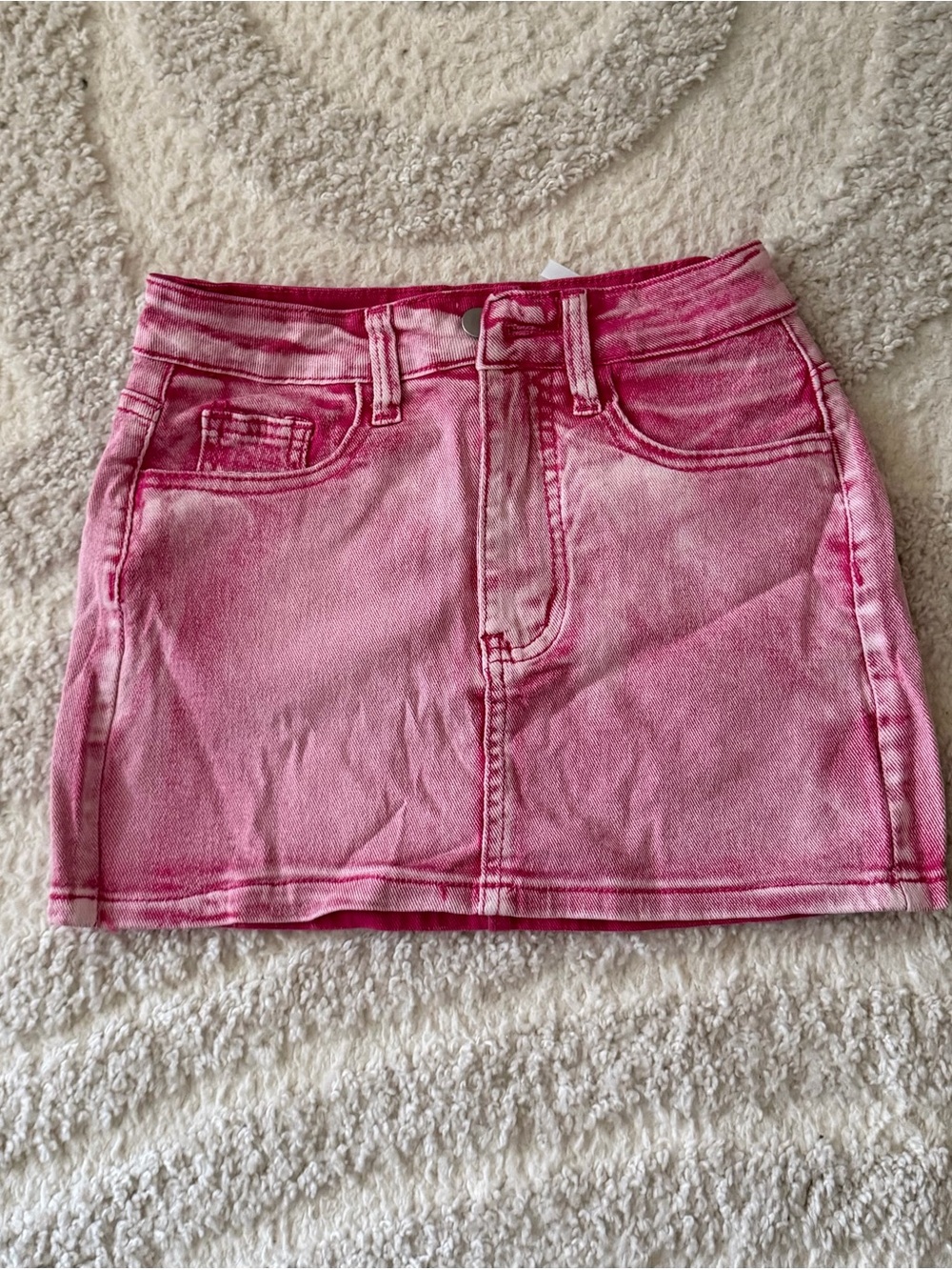 Pink Bow Denim Mini Skirt Acid Wash XS